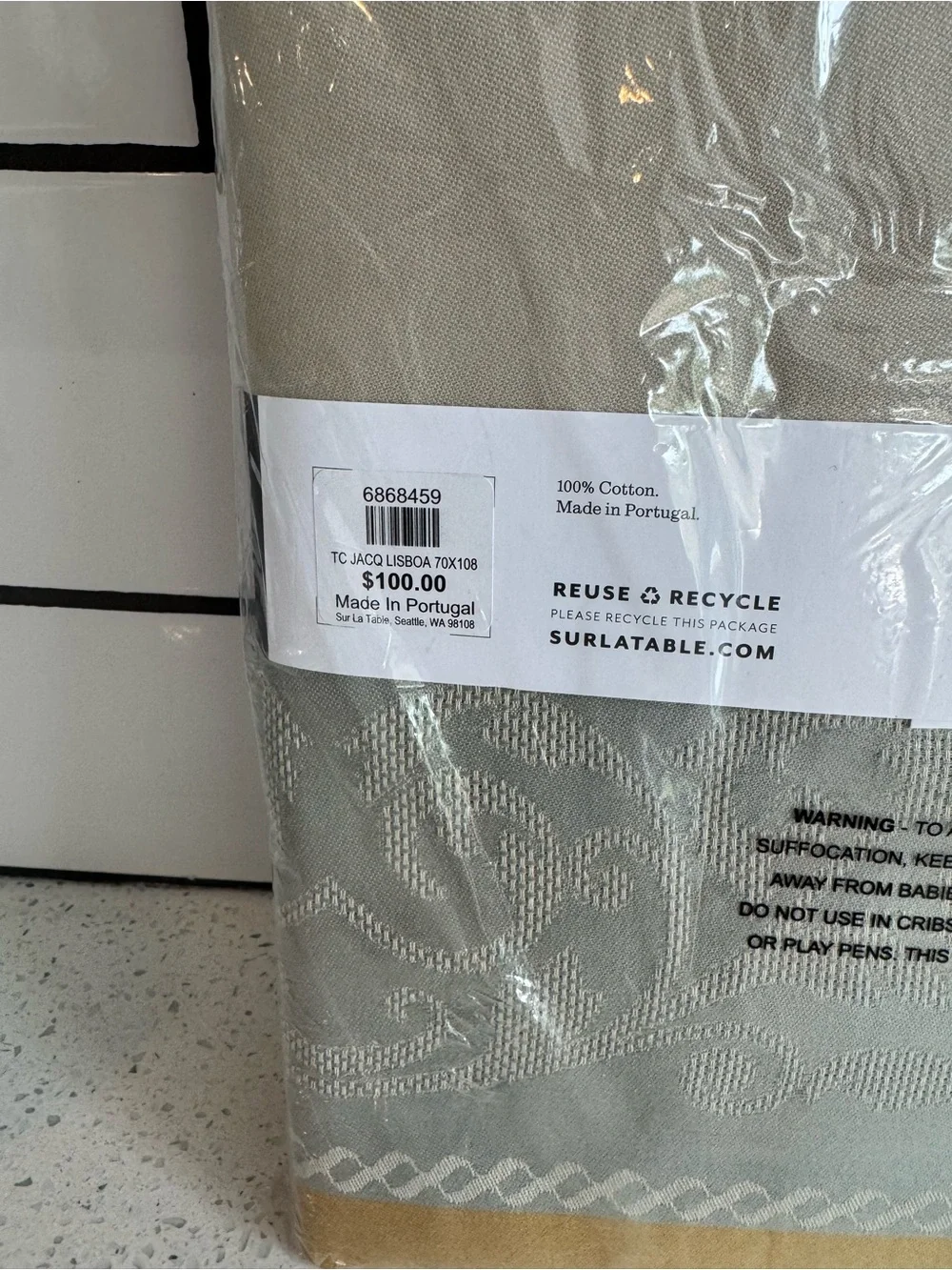 Sur La Table Lisboa Jacquard Tablecloth 70” x 108” NWT